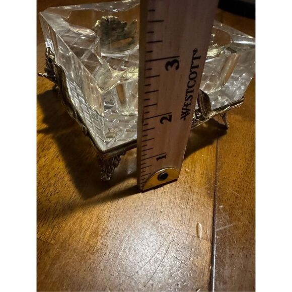 Vintage Mid Century modern MCM Thick Glass with Gold Tone Floral Holder Ashtray - Picture 8 of 12